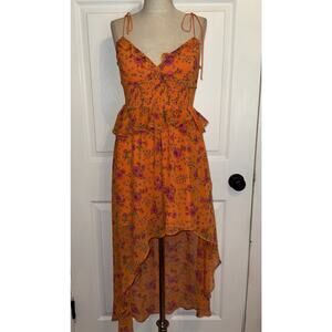For Love & Lemons Orange Floral Dress Size M Medium Midi Sleeveless